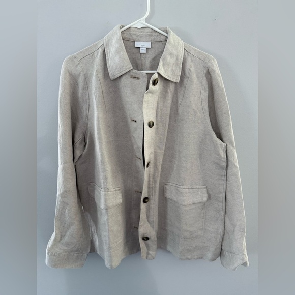 NWT J. Jill Flax Flannel Shacket Button down Shirt Beige Tan Size M Comfy Linen - Picture 9 of 11